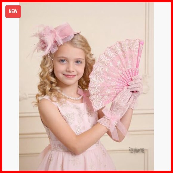5-Piece Tea Party Set with Top Hat, Gloves, Jewelry, and Fan main image 6